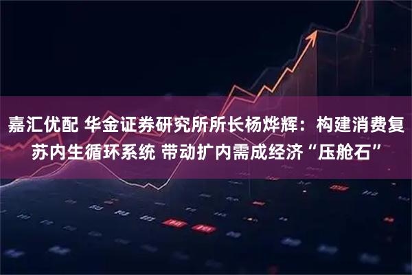 嘉汇优配 华金证券研究所所长杨烨辉：构建消费复苏内生循环系统 带动扩内需成经济“压舱石”